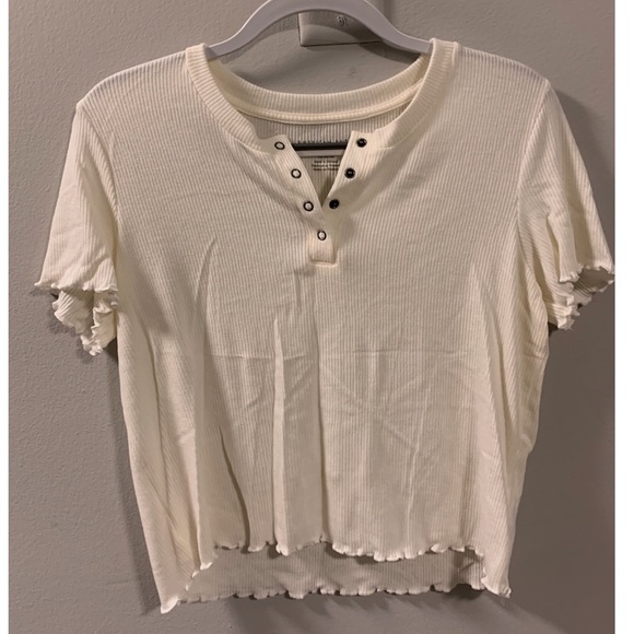 American Eagle Outfitters Tops - Ribbed Henley Top Cream